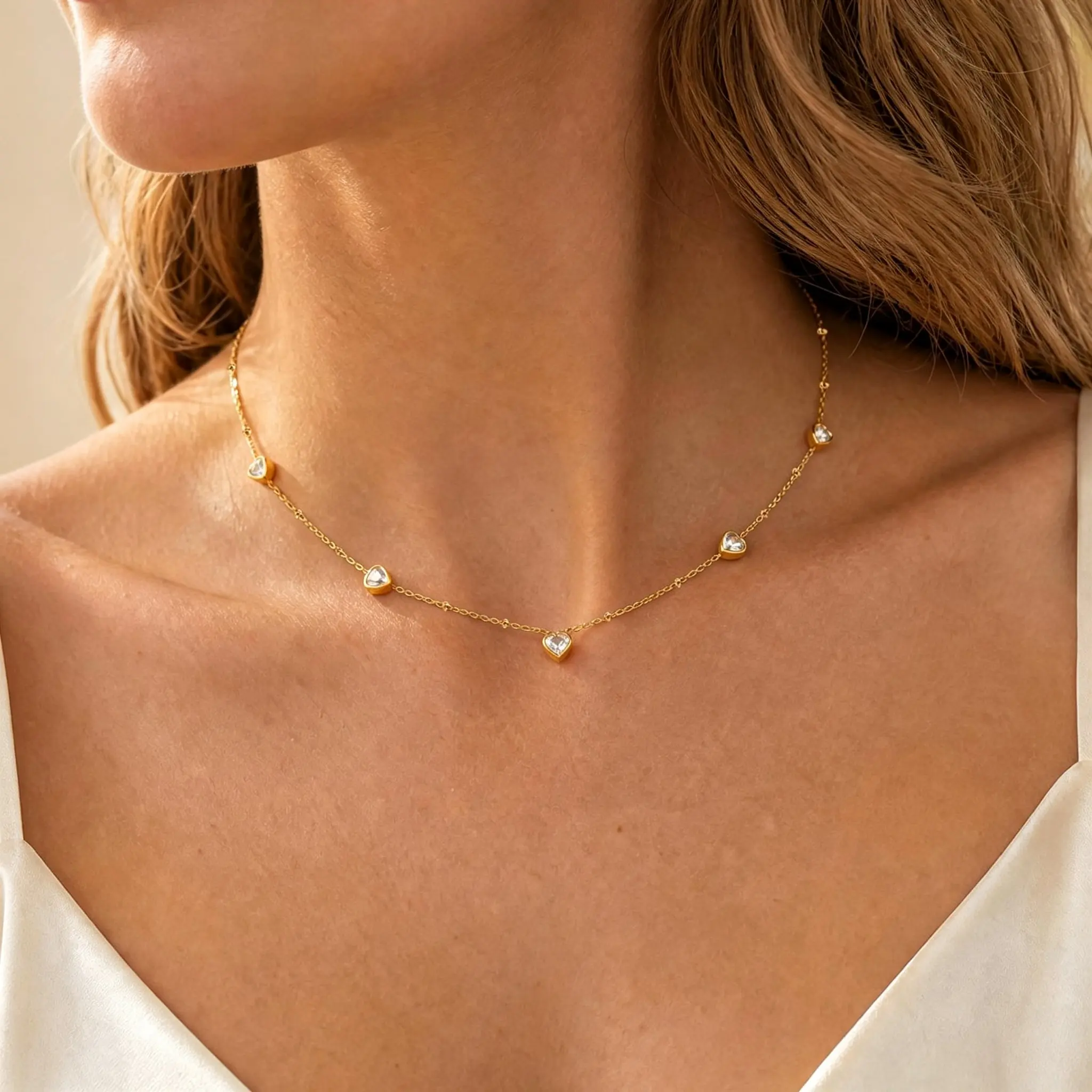 Collier cœur plaqué or VNOX pour femme – Chaîne minimaliste en acier inoxydable avec zircons brillants