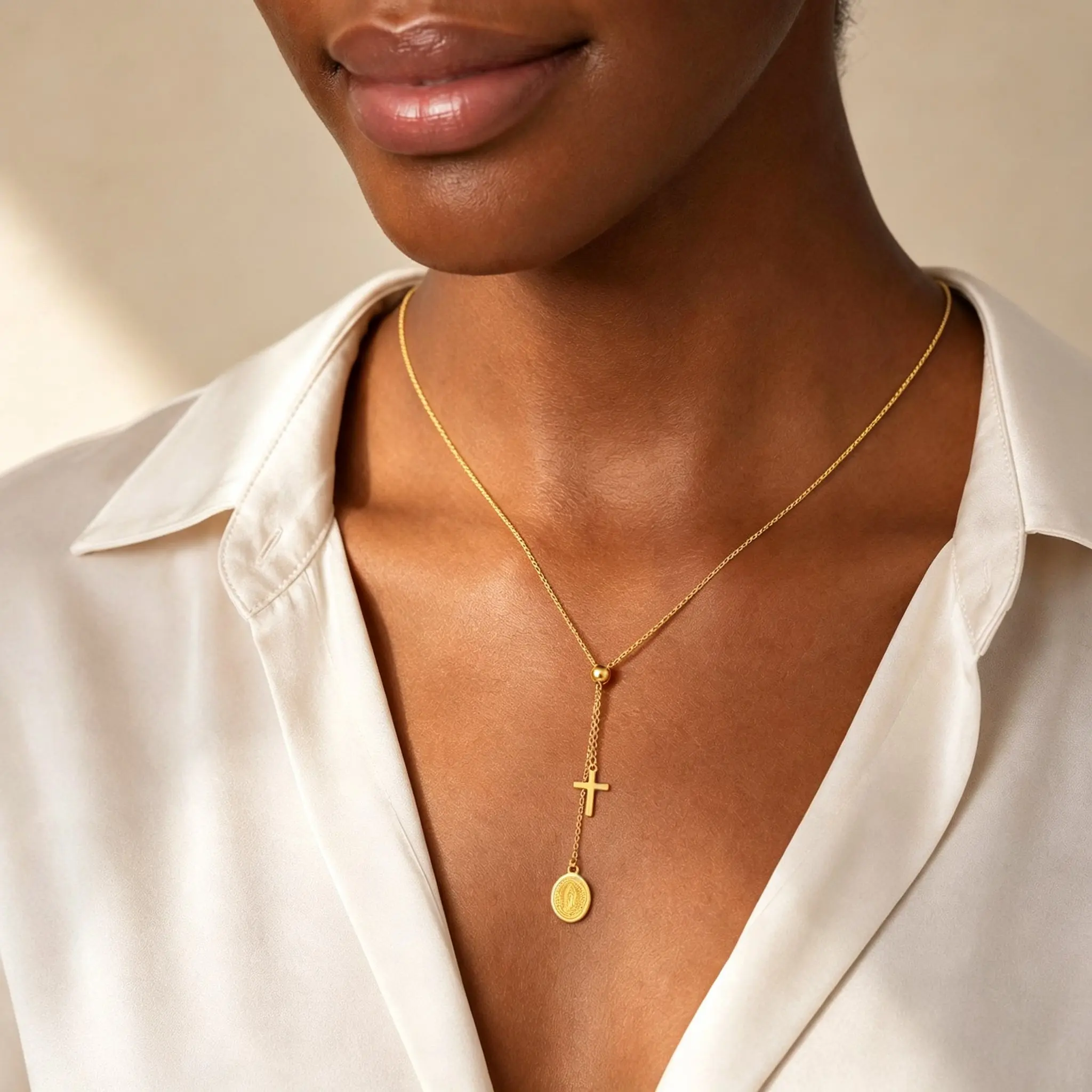 Collier Croix Vierge Marie VNOX pour Femme - Acier Inoxydable avec Pendentif Religieux