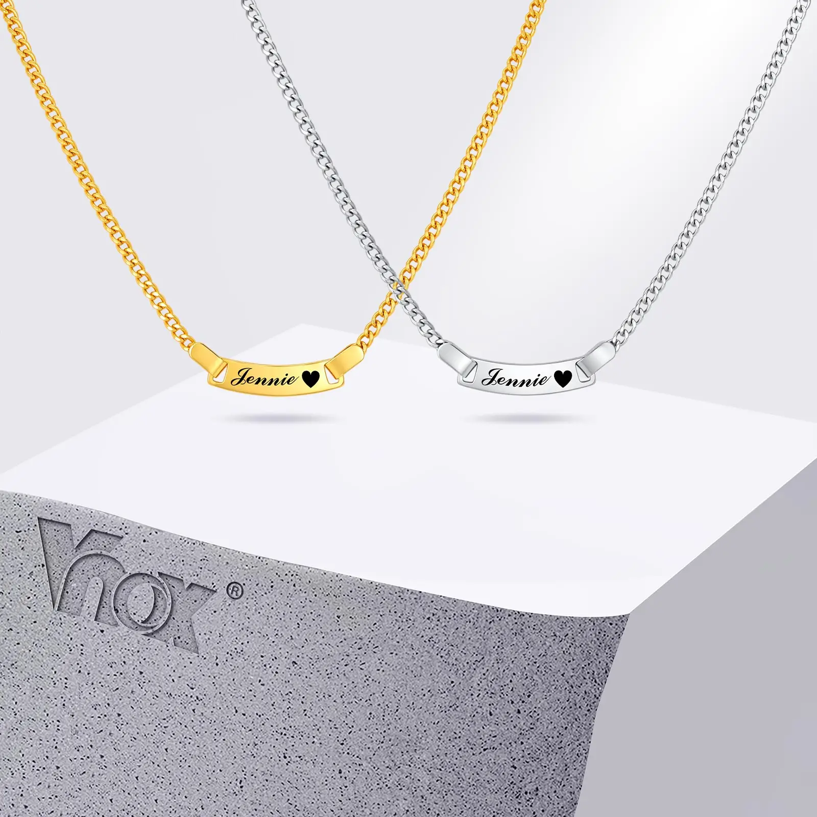 Collier personnalisé avec plaque gravée pour femme, chaîne cubaine plaqué or 18K