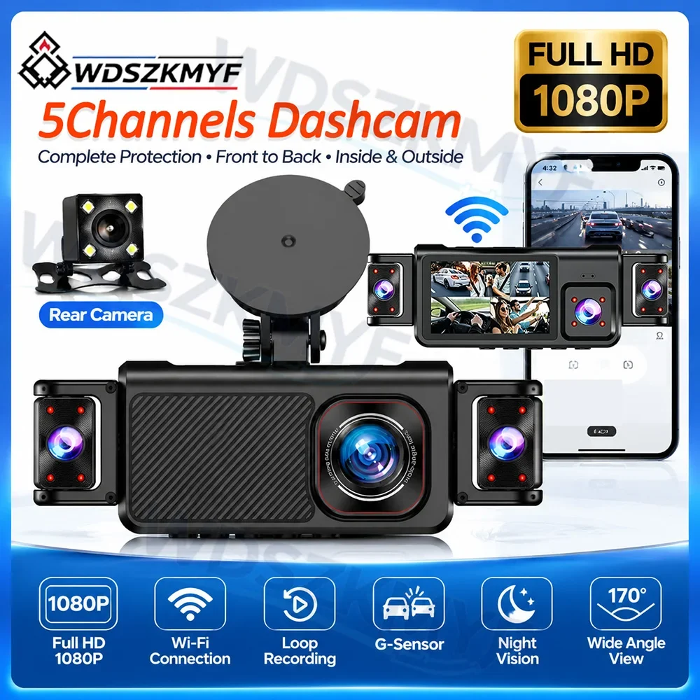Caméra embarquée 5 canaux WiFi Full HD 1080p avec vision nocturne et enregistrement en boucle