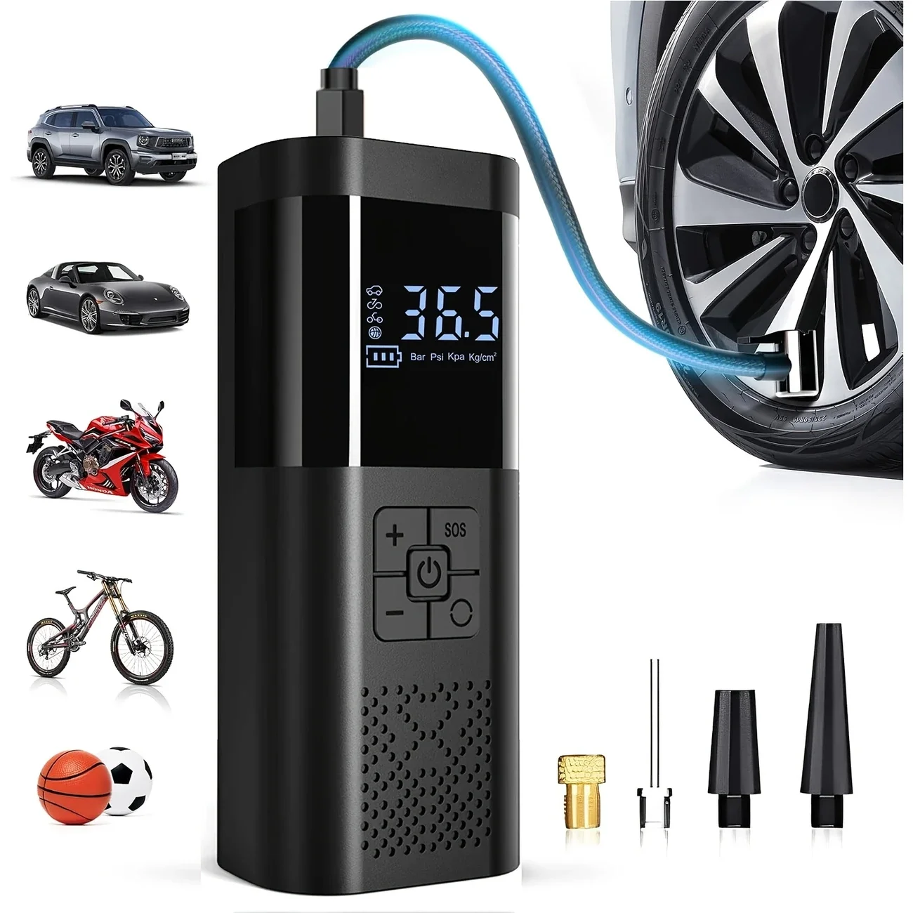 Compresseur d'air portatif pour voiture 150PSI avec jauge numérique et LED - 3X plus rapide