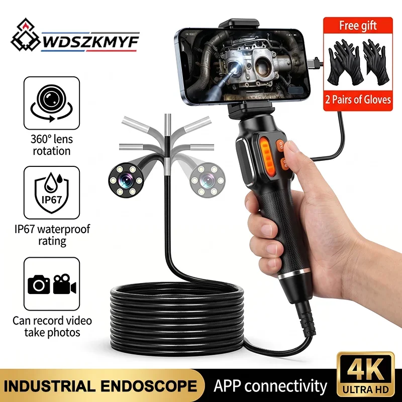 Caméra endoscope articulée 4K UHD 360° avec sonde 6mm étanche IP67 pour inspection automobile