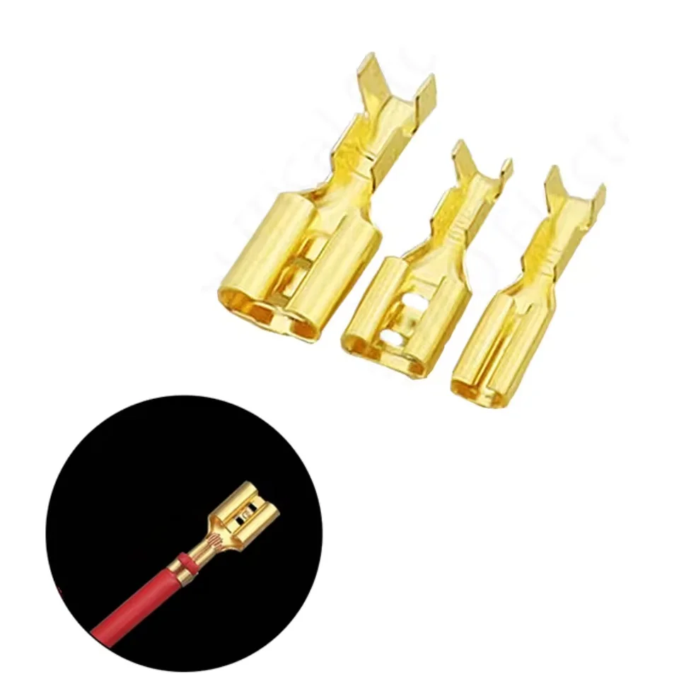 Ensemble de 100 connecteurs à sertir femelle et mâle 2,8/4,8/6,3 mm en laiton doré pour haut-parleur auto et câblage électrique