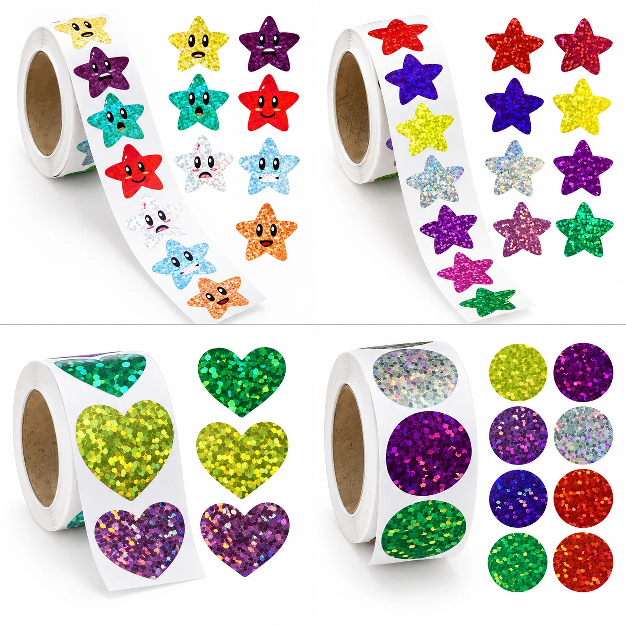 500 autocollants étoiles holographiques colorés - Rouleaux d'étiquettes pour enfants, scrapbooking et bricolage
