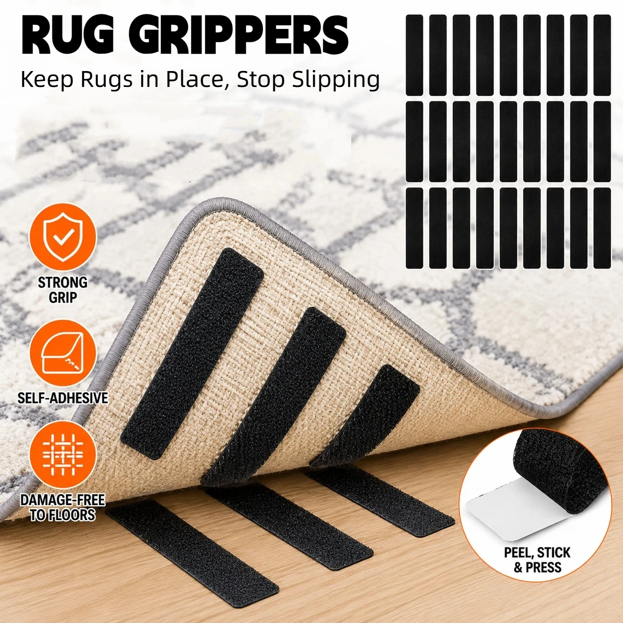 Adhésifs de fixation double face pour tapis et moquettes - Ruban antidérapant réutilisable