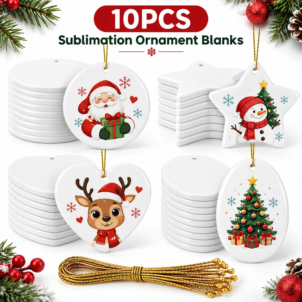 Ornements de Noël en Céramique Vierge pour Sublimation – Disques Non Finis pour Bricolage et Décoration