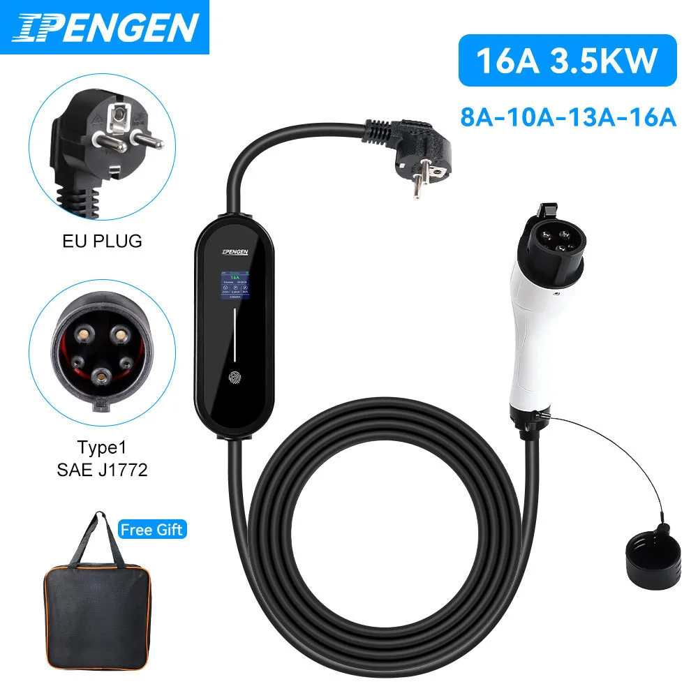 Chargeur portable IPENGEN Type1 EV 3,5 kW 16 A monophasé avec câble 5 m SAE J1772