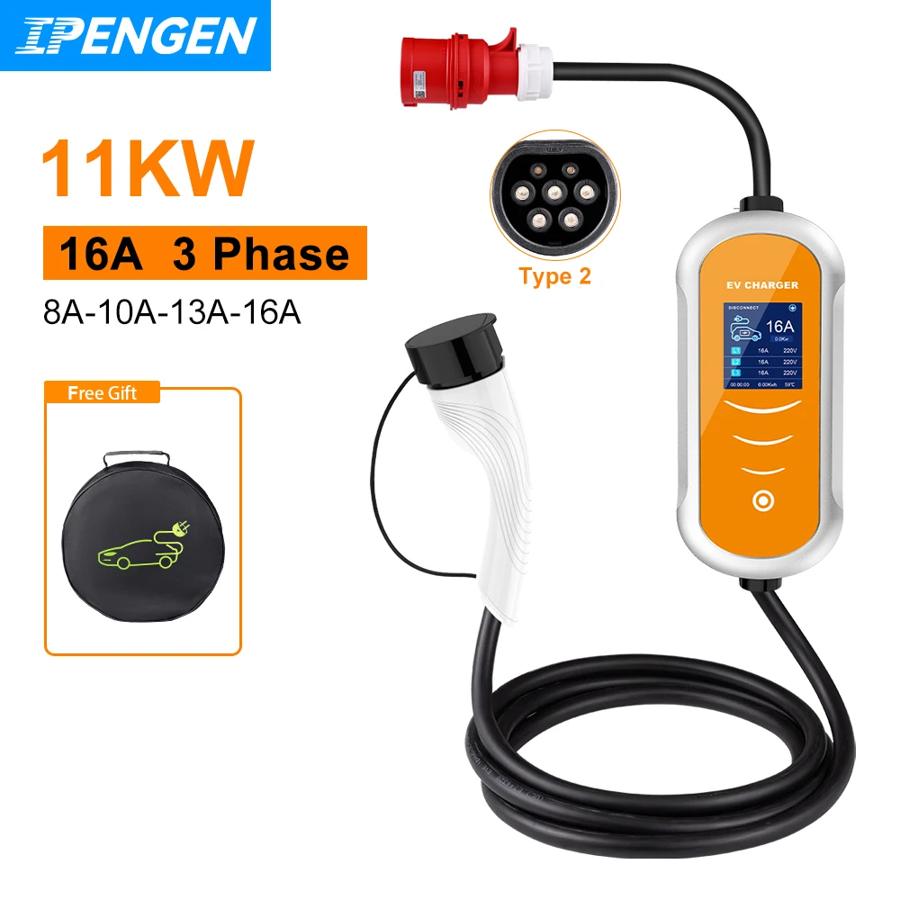 Chargeur EV IPENGEN 16A 11kW Type 2 IEC-62169 avec fiche CEE, minuterie et ajustement de courant