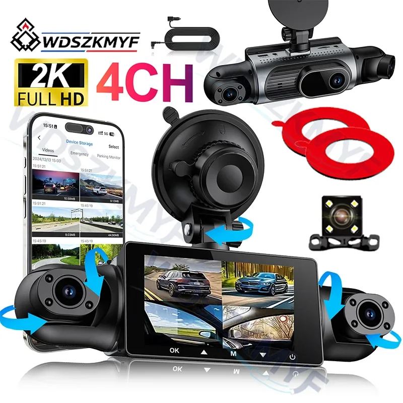 Caméra de bord 360° 4 canaux 2K avec vision nocturne et moniteur de stationnement 24/7
