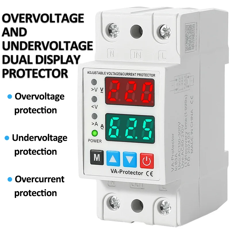 Relais de protection multifonction Din Rail 230V 40A/63A – Surcharge, surtension et sous-tension