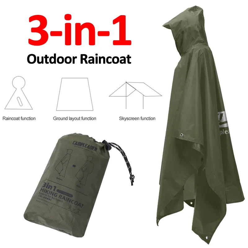 Imperméable 3 en 1 avec capuchon et manches - Poncho de pluie polyvalent pour moto, camping et randonnée