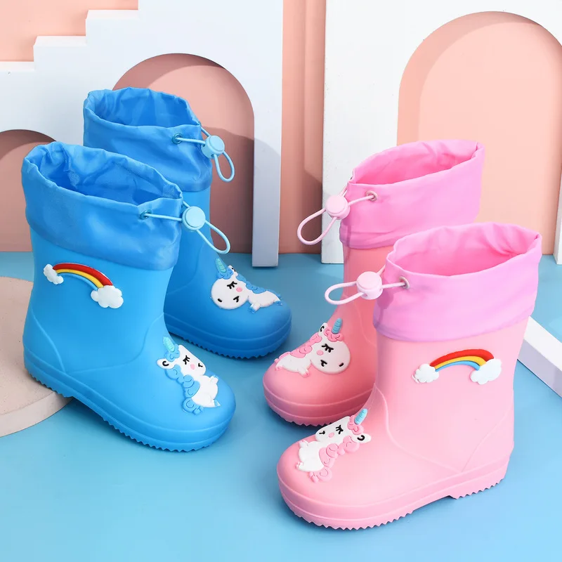 Bottes de pluie pour enfants arc-en-ciel, chaussures d'eau antidérapantes avec cordon