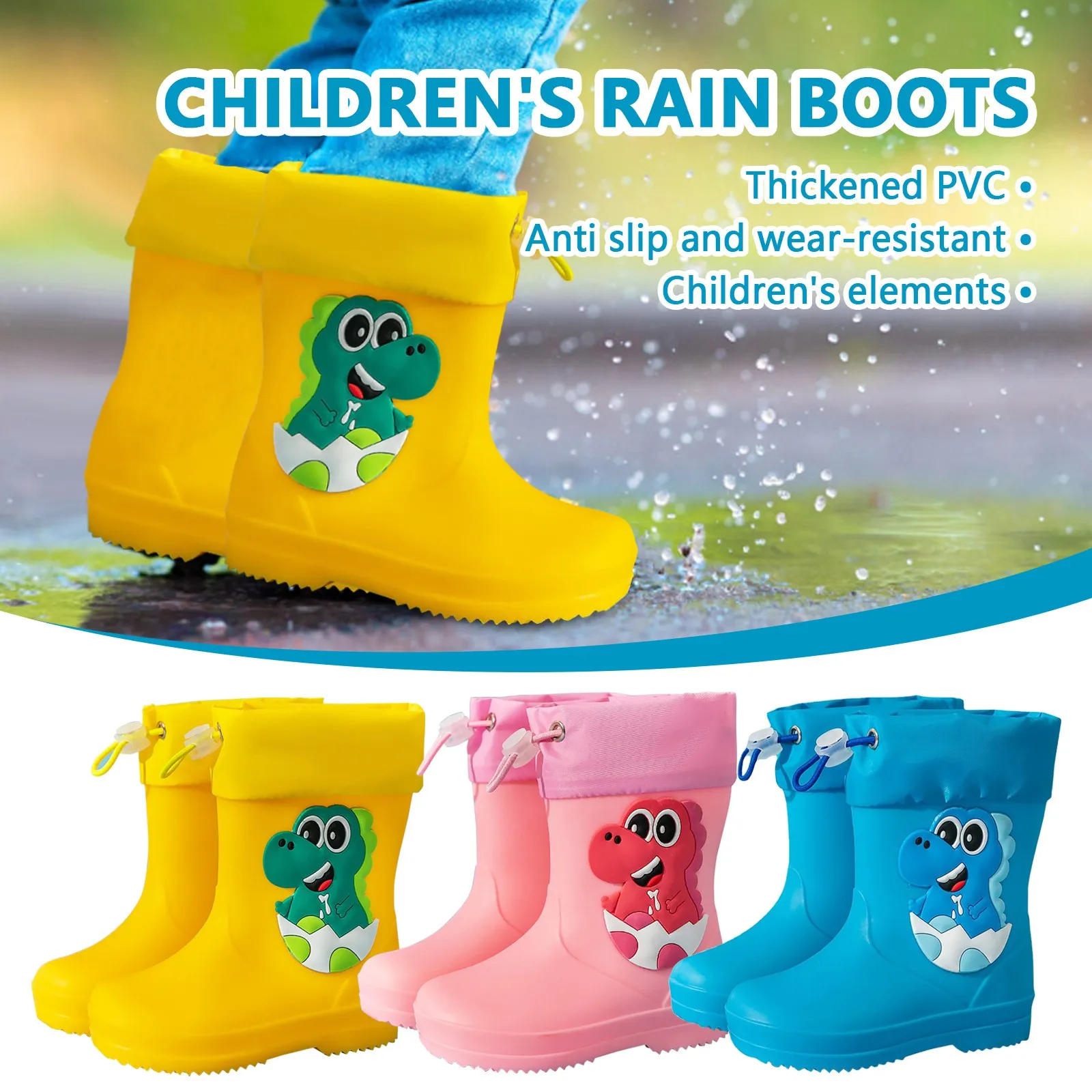 Bottes de pluie imperméables pour enfants avec motif dinosaure