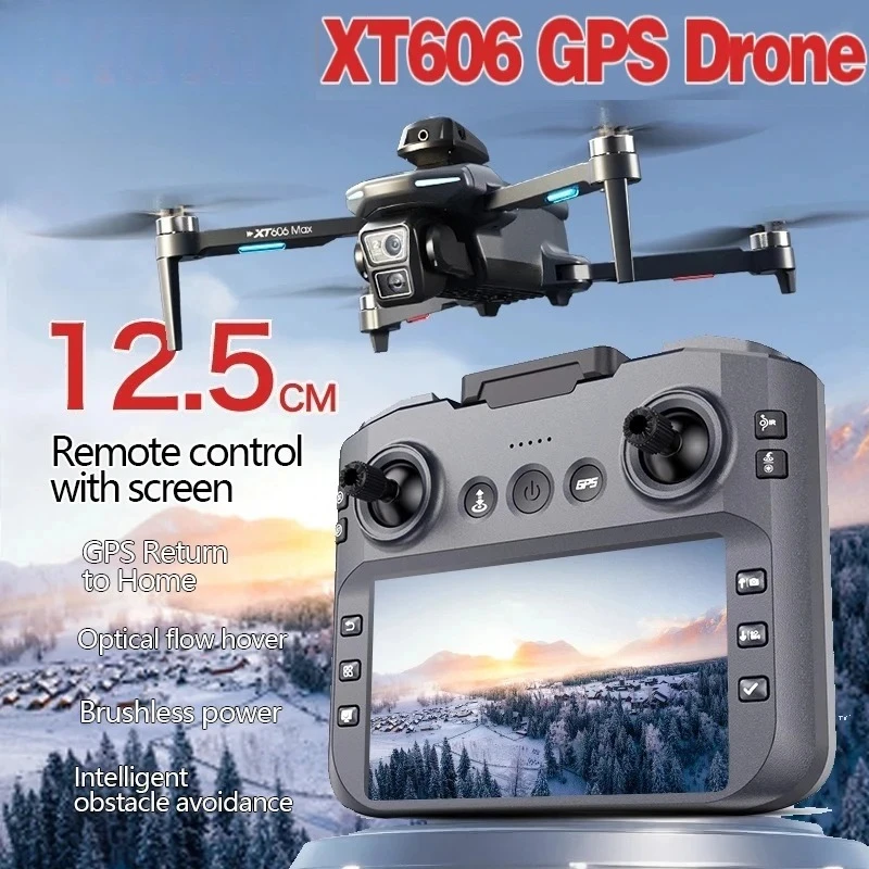 Drone GPS XT606 MAX – Caméra 8K professionnelle avec écran FPV 5,6 po et évitement d'obstacles 360°