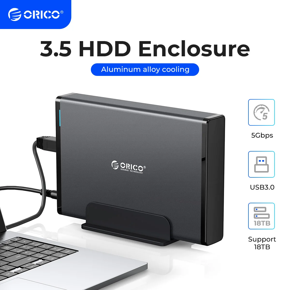 Boîtier externe ORICO 3.5" SATA vers USB 3.0 pour disque dur HDD et SSD