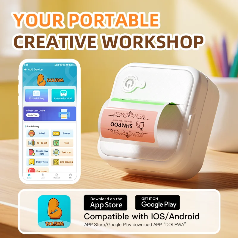 Imprimante Portative DOLEWA D8 – Imprimante Bluetooth sans Encre pour Étiquettes et Autocollants