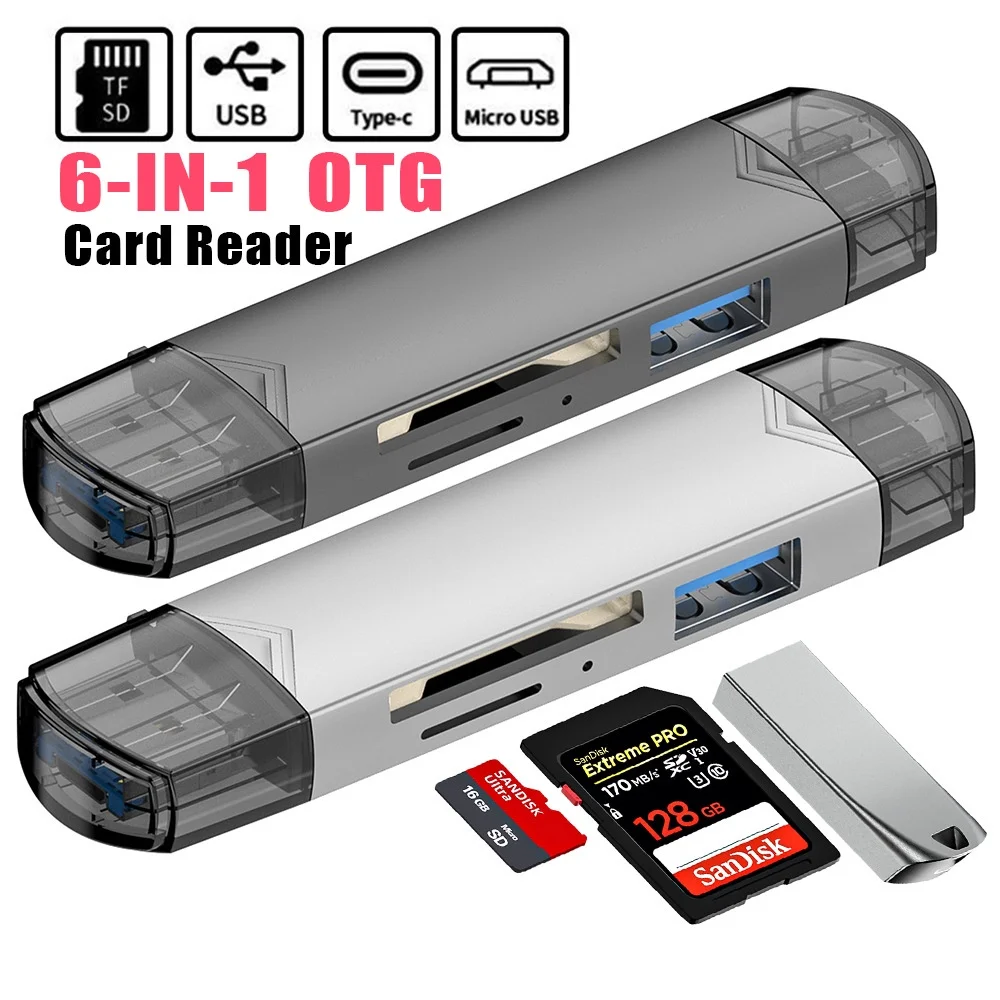 Lecteur de cartes 6 en 1 USB 3.0 Type-C OTG SD TF - Transfert haute vitesse 5Gbps