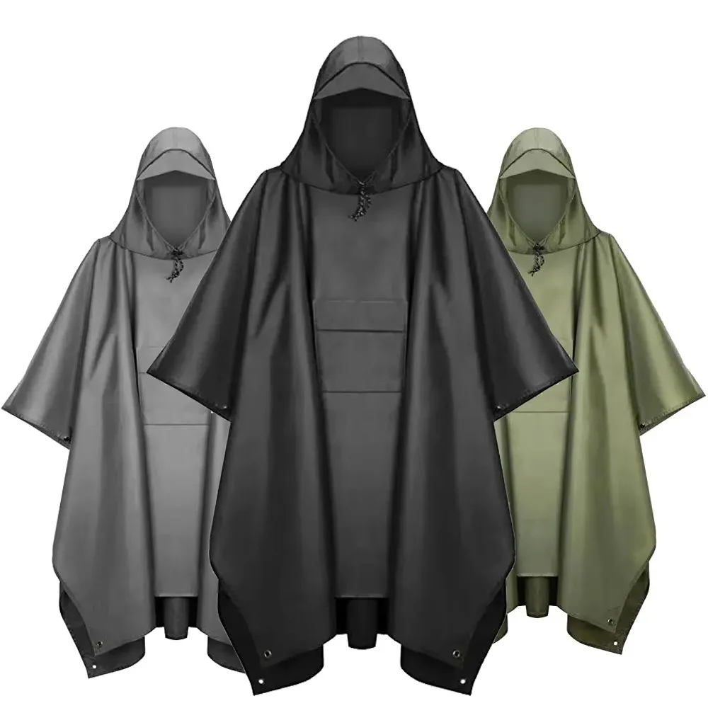 Imperméable 3 en 1 pour l'extérieur avec capuchon – Poncho de pluie léger et portable