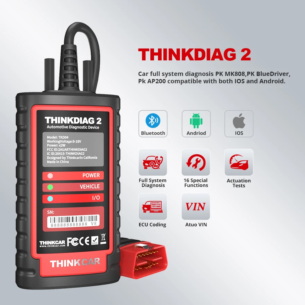 THINKDIAG 2 - Outil de diagnostic automobile OBD2 avec codage ECU et services de réinitialisation