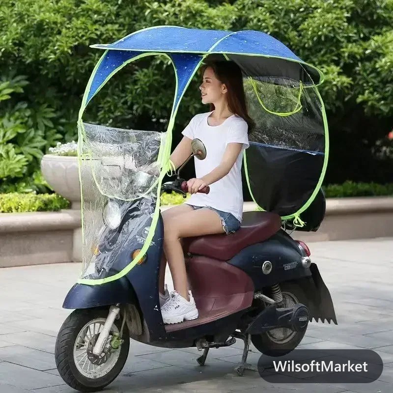 Parasol pour véhicule électrique semi/ouvert avec auvent amovible, protection pluie pour vélo électrique et motocyclette, auvent renforcé avec support métallique