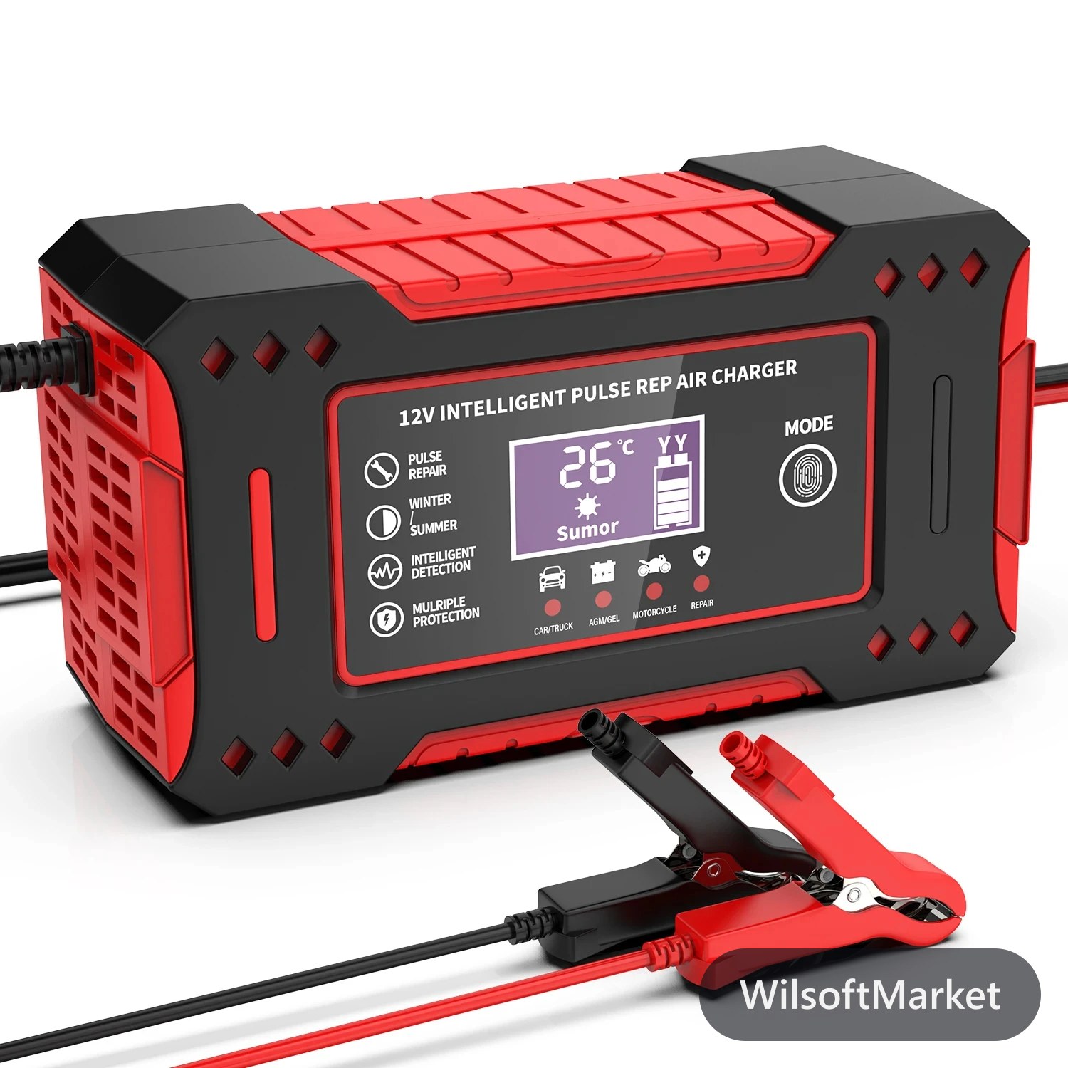 Chargeur de batterie automobile et motocyclette - Unité de recharge batterie plomb-acide avec écran LCD 6A 12V Chargeur intelligent pour voiture