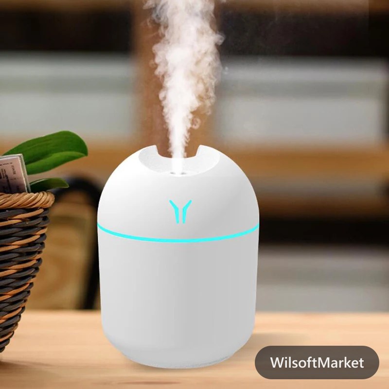 Humidificateur d'air USB mini 250ML avec diffuseur d'huiles essentielles aromatiques pour maison et voiture, générateur de brume ultrasonique silencieux avec lampe LED multicolore