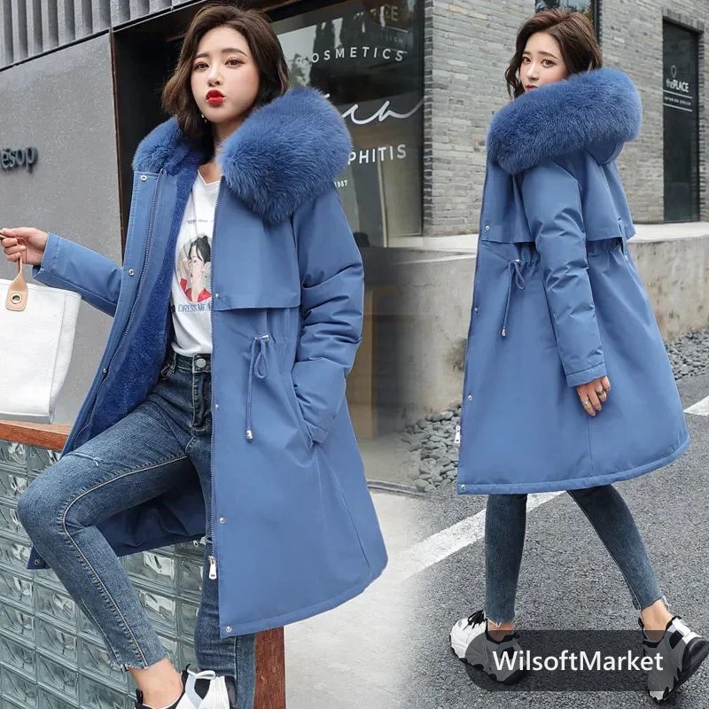 Parka d'hiver 2026 pour femmes - Manteau long avec doublure de laine, col en fourrure, capuchon et rembourrage épais pour temps froid