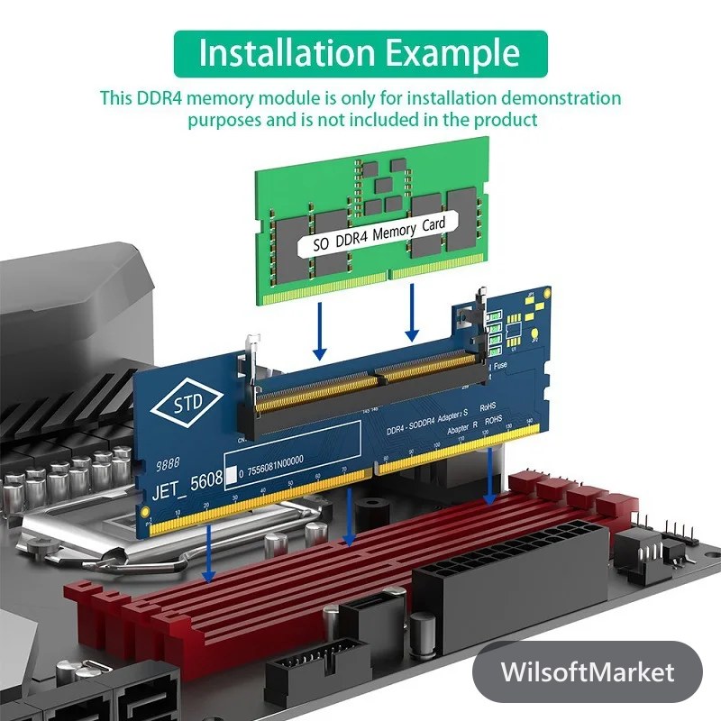 Adaptateur de RAM DDR4 SO-DIMM pour bureau - Convertisseur mémoire compatible fréquence 5600MHz avec testeur intégré