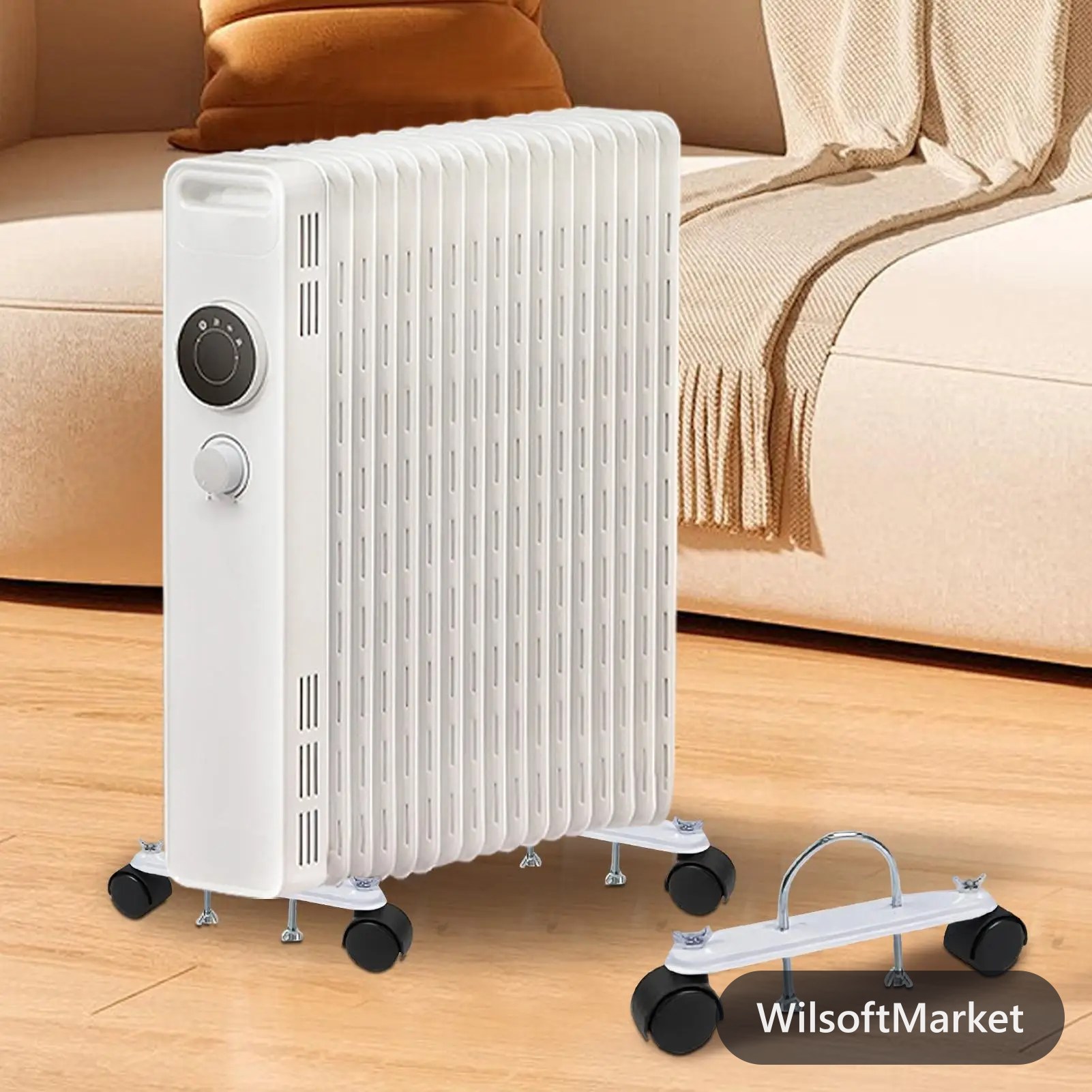 2 pcs Support de Radiateur Électrique Roulettes de Chauffage Cadre de Radiateur Rotatif à 360 Degrés Support Électrique pour Maison