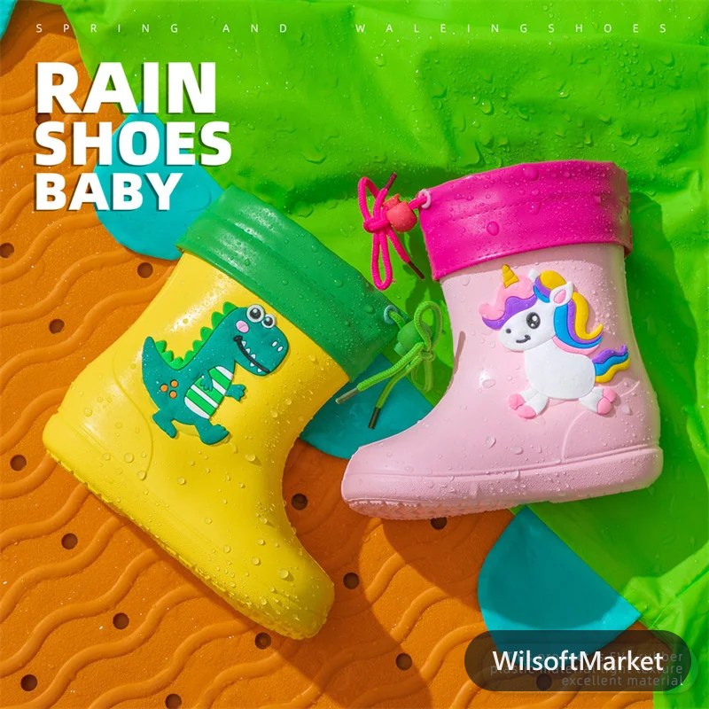 Mignonnes Bottes de Pluie pour Bébé Garçon et Fille - Couvre-Chaussures Imperméables Antidérapants pour Enfants et Tout-Petits en Caoutchouc Portable