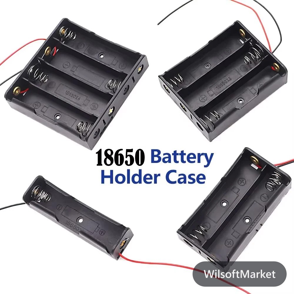 Boîtier de rangement pour piles DIY en plastique noir avec clips - Étui de stockage pour batteries 18650 (1X 2X 3X 4X) et fils de connexion