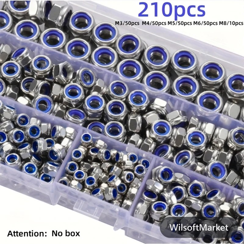 Écrous hexagonaux autobloquants en acier inoxydable, 210/150 pcs, M3-M8/M4-M6, assortiment anti-glissement pour l'industrie, la construction et l'automobile