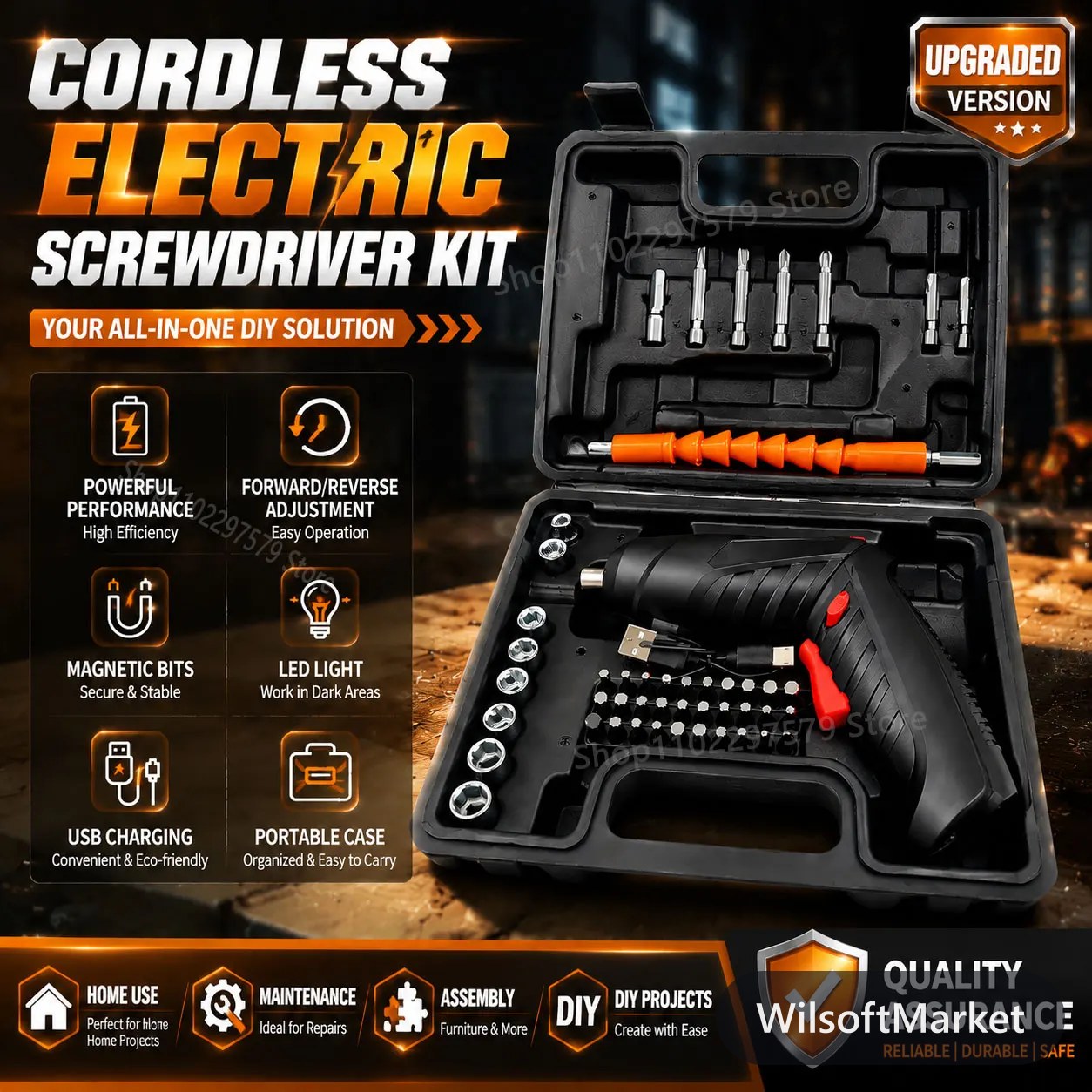 47-Piece Rechargeable Electric Screwdriver Kit 3.6V Cordless Lithium Power Tool Set for Home DIY Repairs and Assembly Tasks