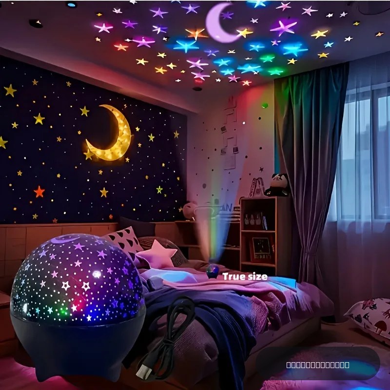 Projecteur LED RGB avec veilleuse lunaire et projection galaxie - Lampe USB 5V pour enfants - Cadeau de Noël et décoration de chambre