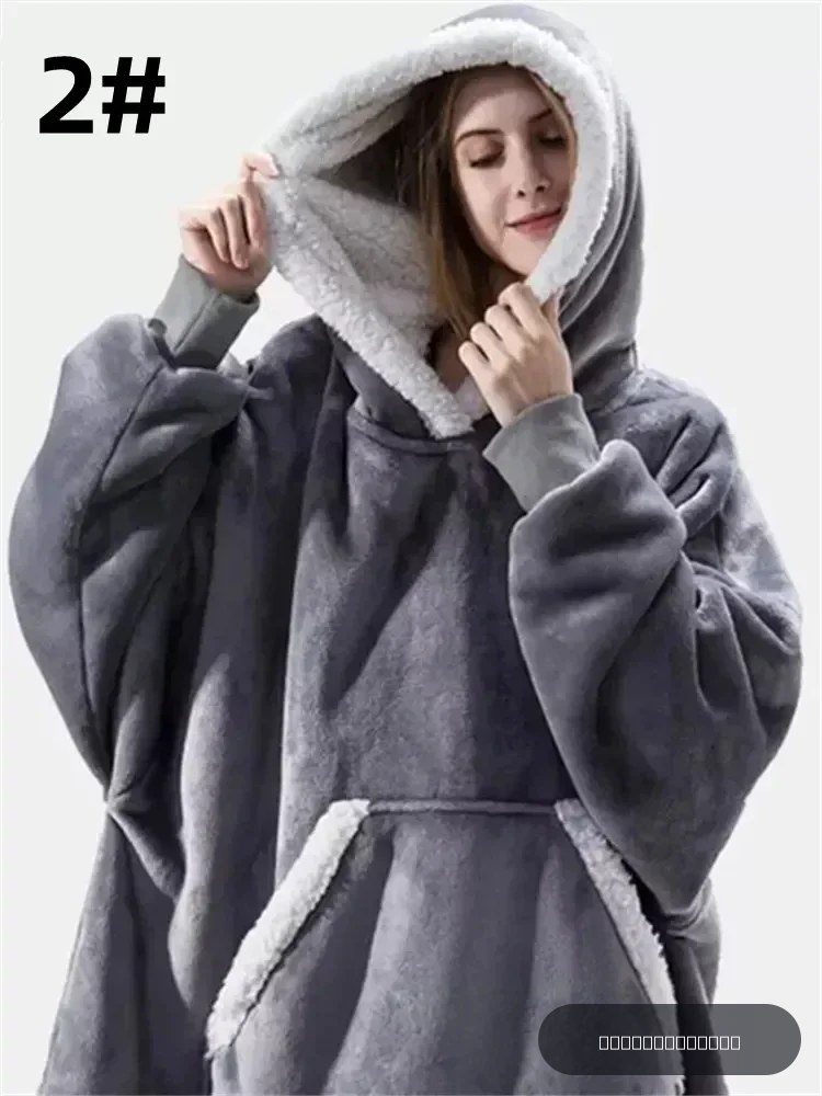 Sweat-shirt à capuche d'hiver pour femmes et hommes, pull polaire géant TV, couverture surdimensionnée avec manches longues en flanelle