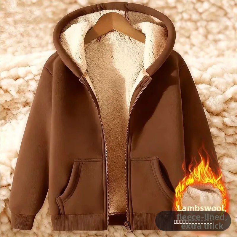Cardigan épais en velours d'agneau pour femme, à capuche et fermeture éclair, coupe ample, vêtement d'extérieur d'hiver, sweat-shirt chaud et tendance, grande taille