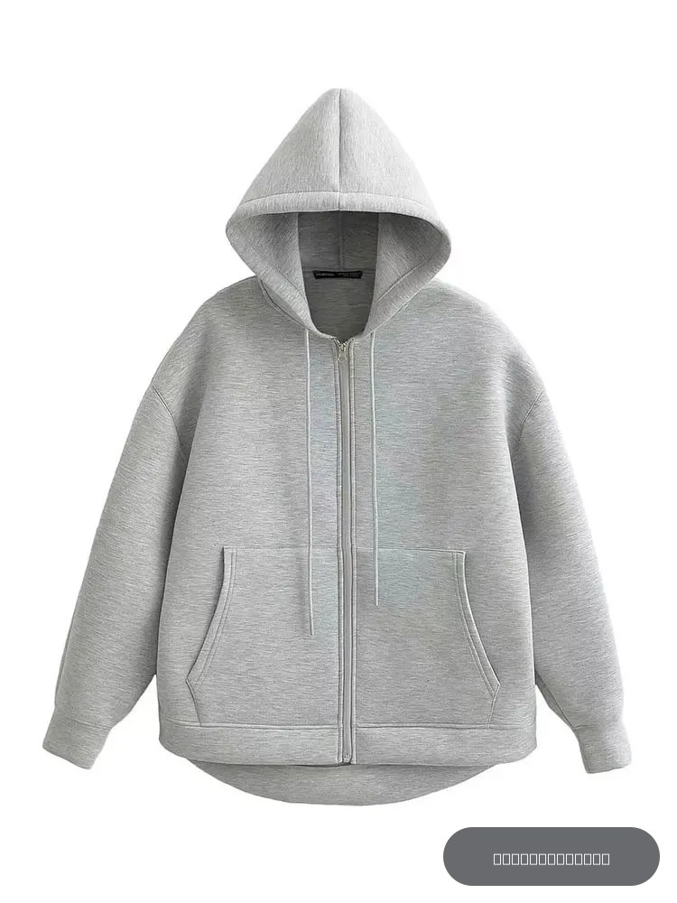 HH automne femmes gris veste avec capuche à manches longues grande poche veste à glissière manteau femme ample vêtements d'extérieur décontractés manteau hauts