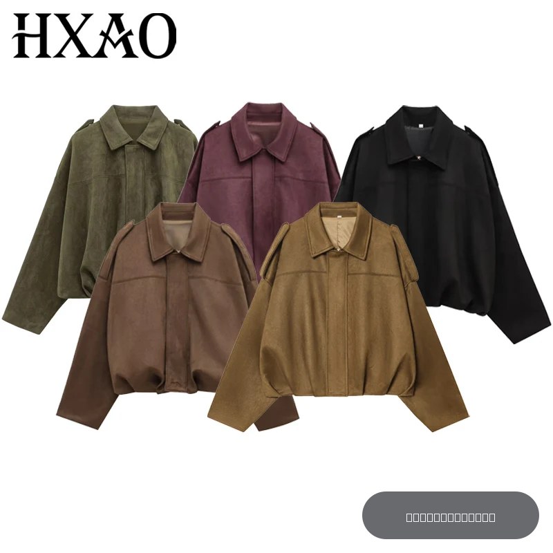 HXAO – veste courte en daim pour femme, blouson bombardier surdimensionné, manches chauve-souris, vêtements d'extérieur, manteau ample décontracté, vestes de Style de rue
