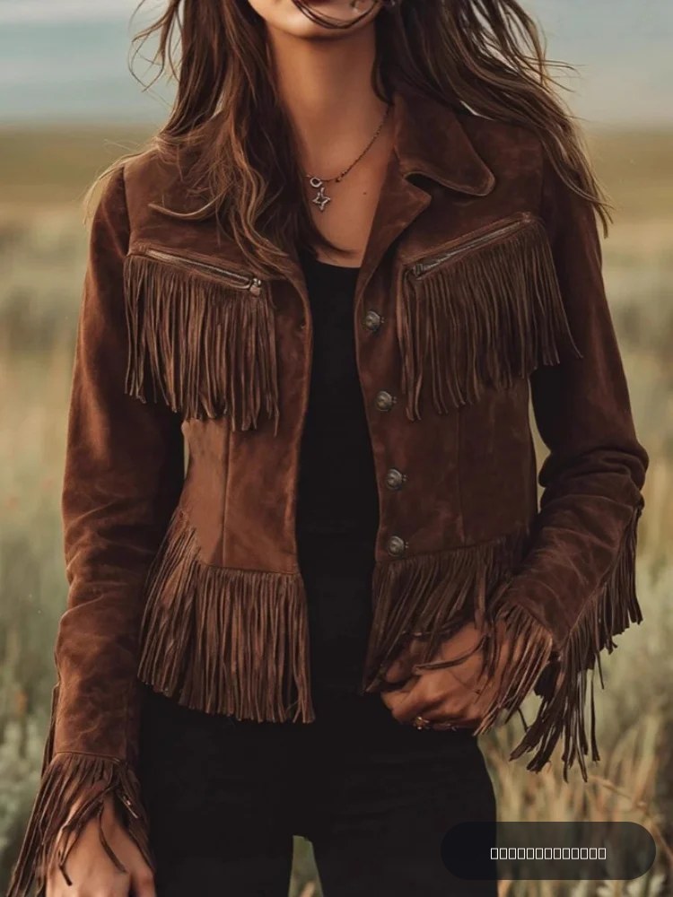 Veste courte fine à franges de style occidental rétro pour femme, style sauvage américain, adaptée aux festivals de musique, fêtes rétro et paramètres uniques de photographie de rue, printemps, automne et hiver