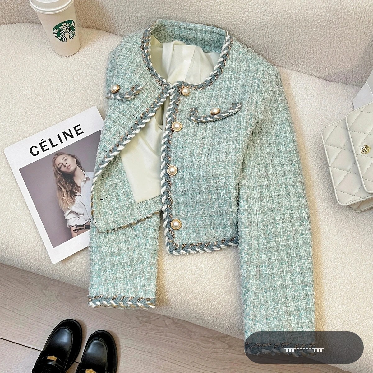Veste courte matelassée à épaulettes bleues, style mode féminine, marque de luxe haut de gamme coréenne, nouvelle collection automne 2025