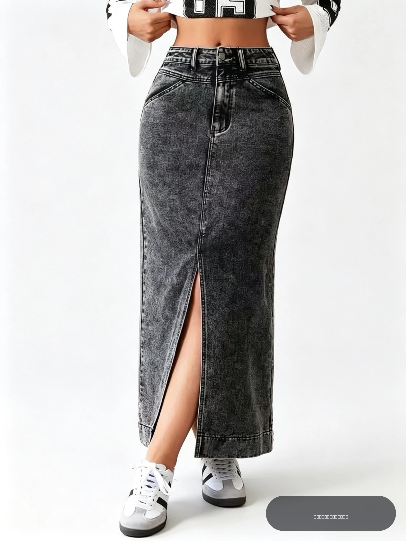 Jupe en jean gris taille haute fendue sur le devant pour femme, jupe crayon mi-longue
