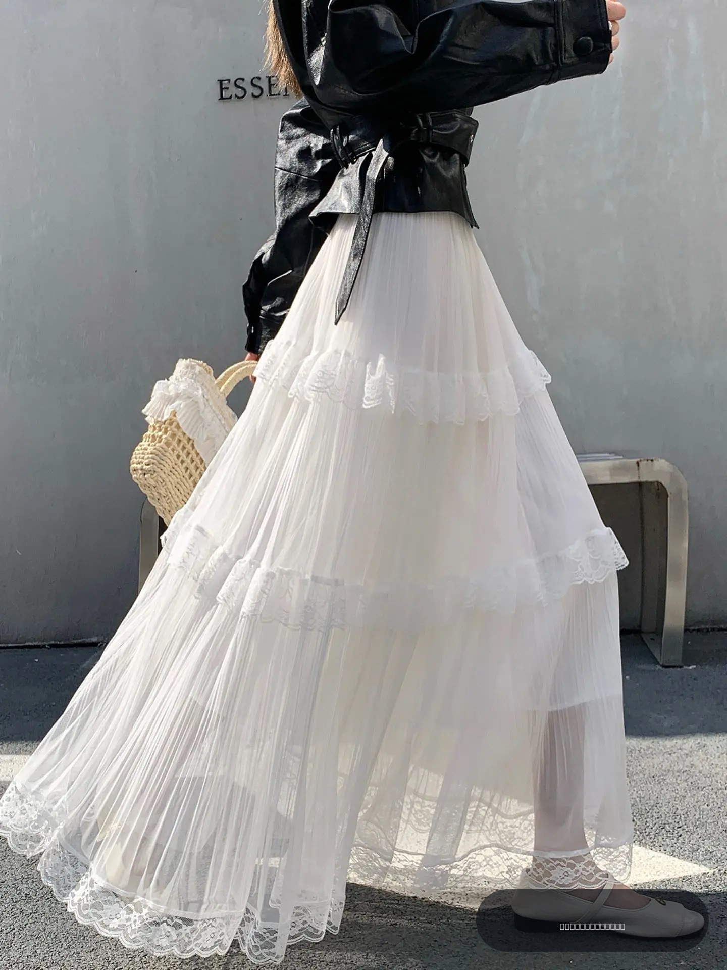 Jupe longue blanche rétro pour femme, décontractée, ample, taille haute, élégante, avec patchwork de dentelle vintage, style coréen, pour l'été