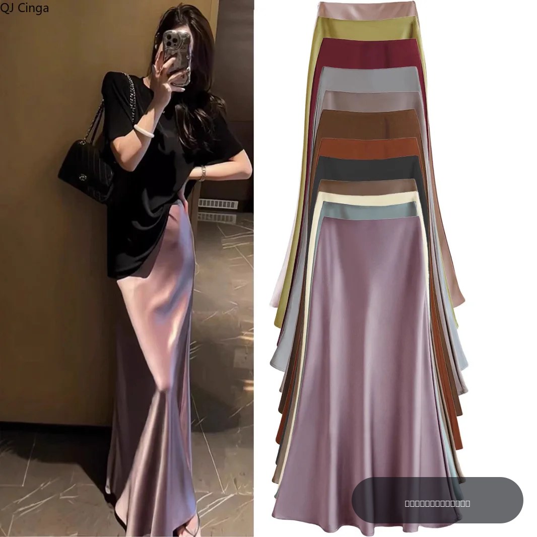 Jupe Chic en Satin d'acide acétique pour femmes, Style français, fluide, taille haute, moulante aux hanches, pour printemps/été, jupe trapèze
