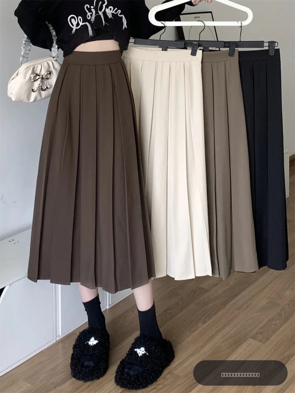 Jupe longue plissée noire de style coréen pour femmes, modeste, relaxation, étudiant