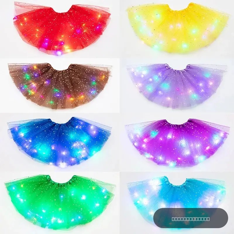 Jupe tutu LED lumineuse pour femmes – Étoiles, tulle scintillant, mini jupe ballet adulte – Costume de fête et robe de bal