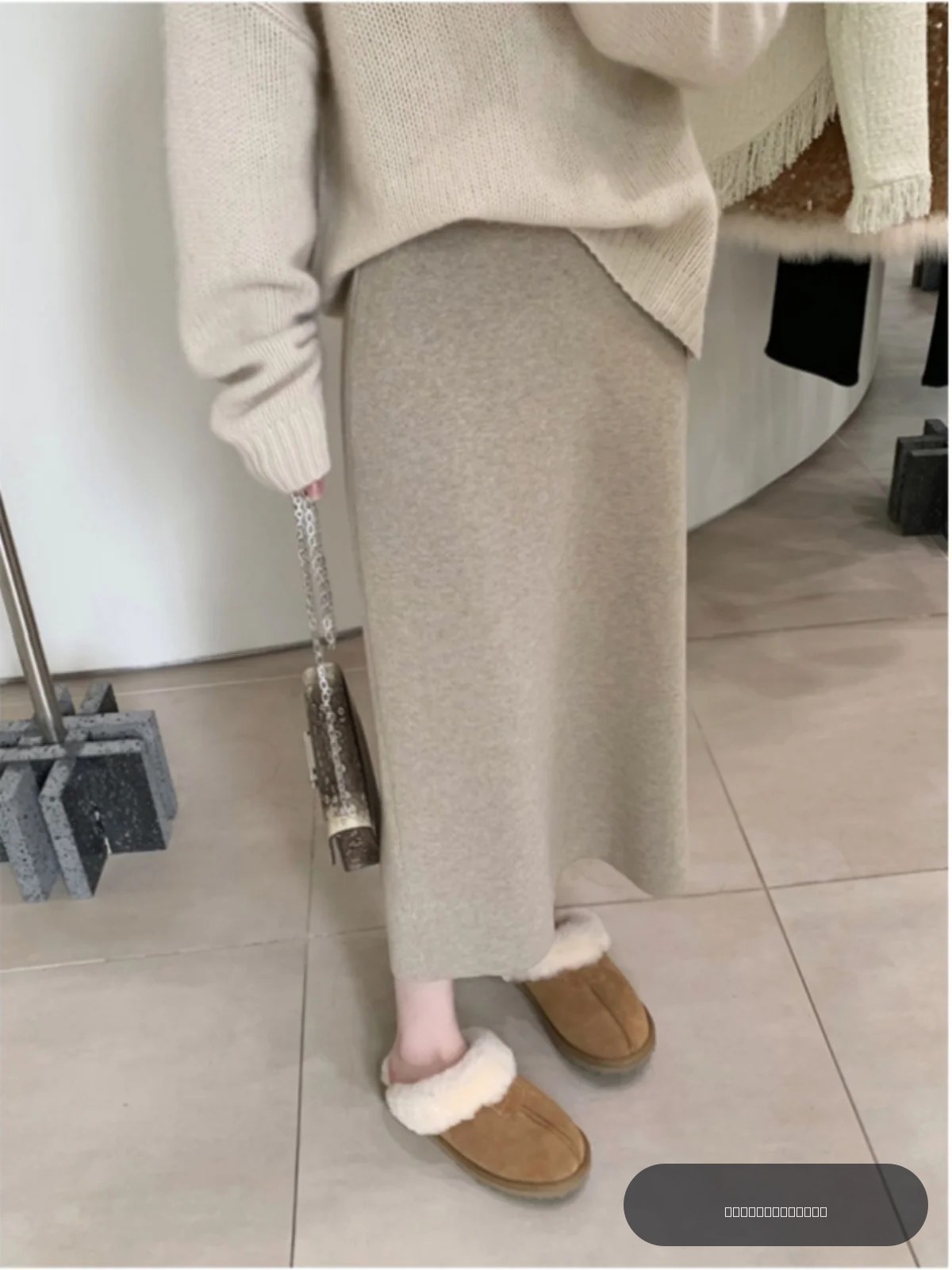 Jupe longue en laine tricotée pour femme, taille haute, coupe droite, style coréen, couleur unie, automne-hiver