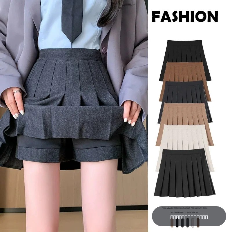 Automne hiver laine jupes plissées femmes nouveau coréen taille haute minceur Mini jupe dames Style Preppy côté fermeture éclair a-ligne jupe