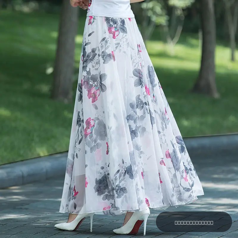 Jupes taille haute pour femmes, collection été 2026, jupe longue midi à taille élastique, imprimée, pour la danse, en mousseline de soie, style swing