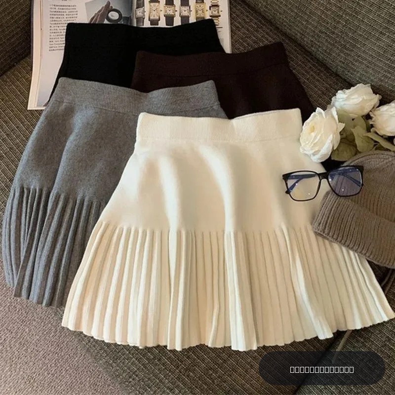 Mini jupes plissées coréennes, douces, tricotées, taille élastique, décontractées, pour jeunes, vêtements pour femmes, couleur unie, mode, nouveau