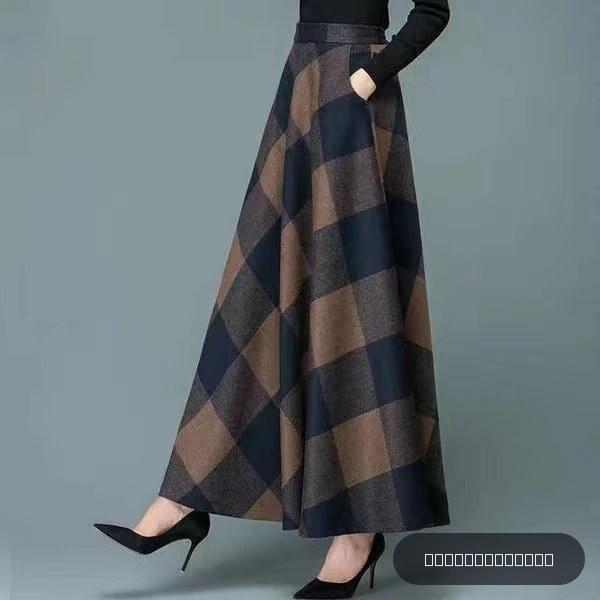 Jupe mi-longue évasée à carreaux pour femme, style rétro, grande taille, printemps-été, vintage, polyvalente et tendance